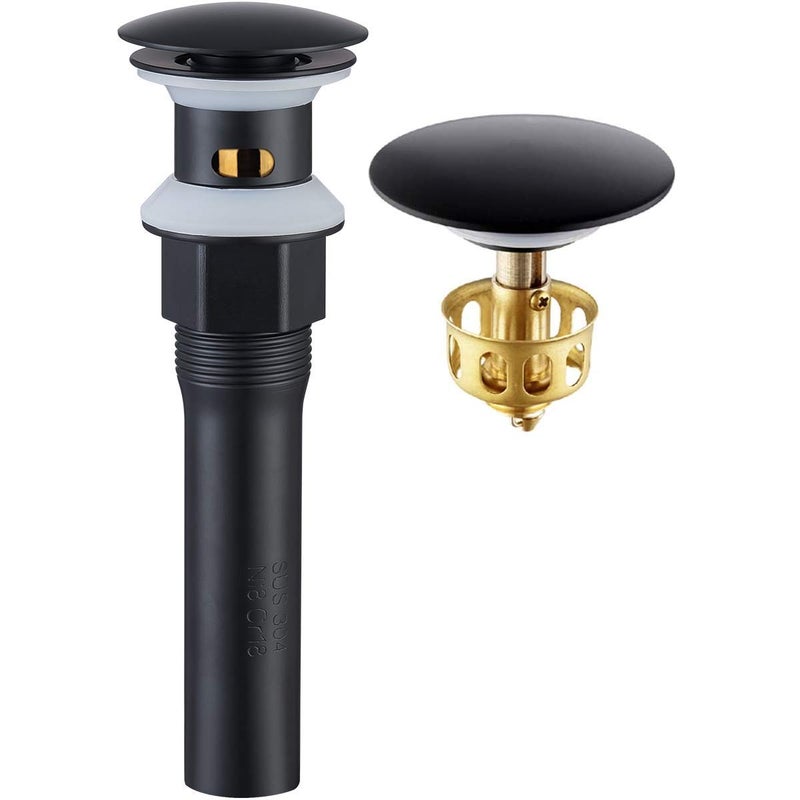 KAIYING Pop Up Drain, Bathroom Sink Drain Stopper with Overflow, Vessel Sink Drain Assembly with Detachable Basket Stopper, Anti-Explosion and Anti-Clogging Drain Strainer (Matte Black) - Image 1